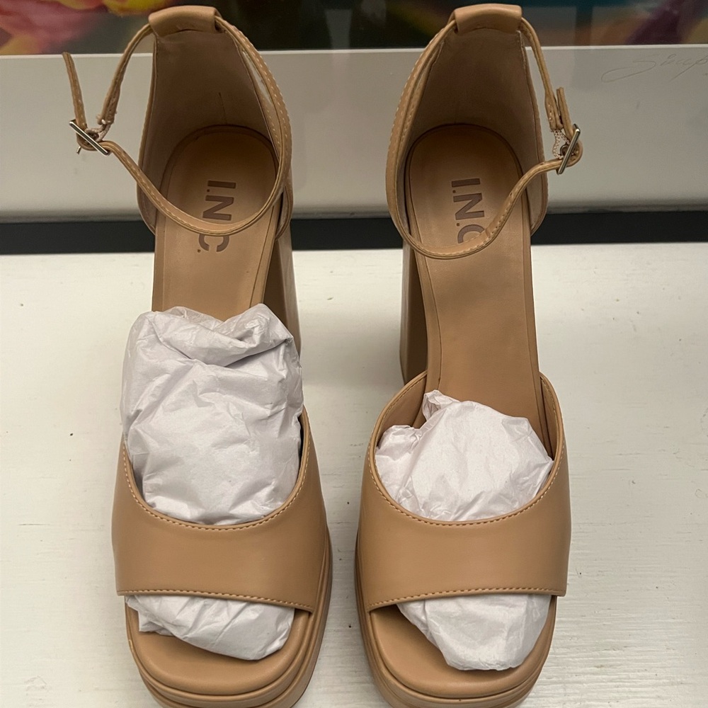 INC International Concepts Women's Beige Chunky Platform Heels